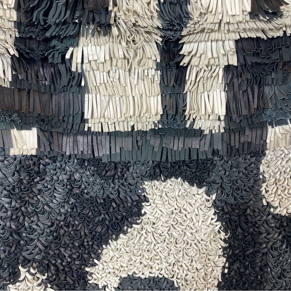 Fendi Vintage Leather Fringe Appliqué Pencil Skirt Size IT 40 US 4 Black White - Picture 5 of 6